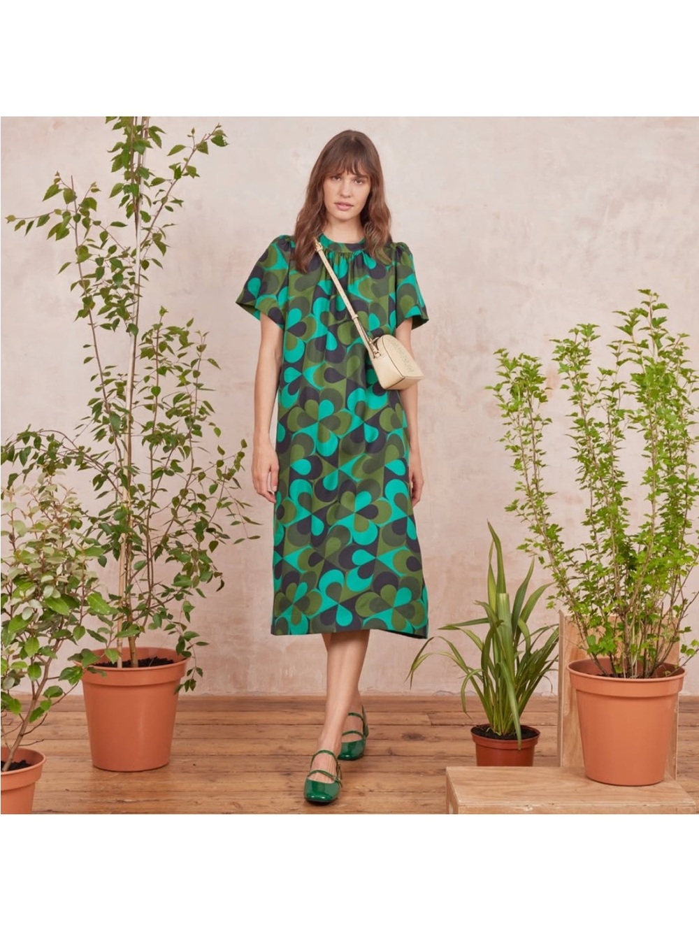 Orla Kiely Teal & Olive Geometric Short Sleeve Midi Dress